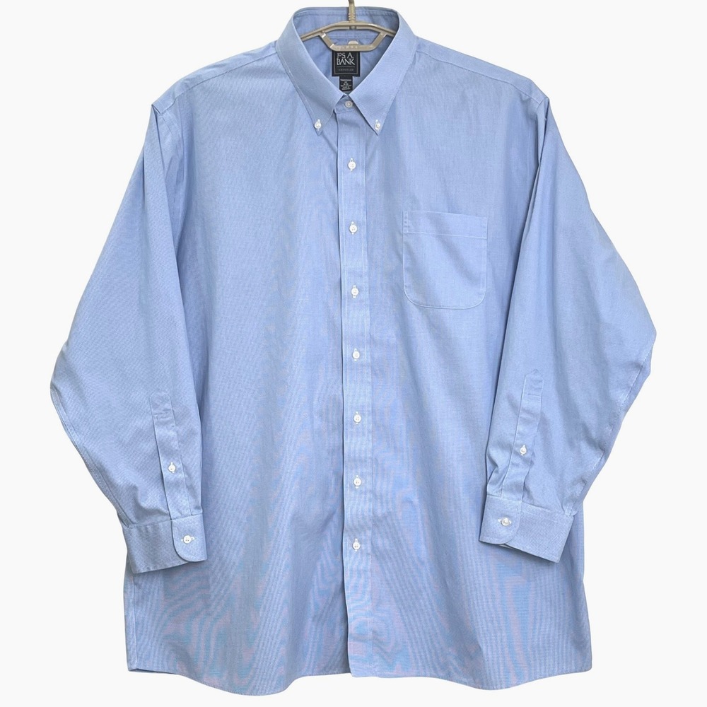 Jos. A. Bank Mens Traveler Dress Shirt 18-35 Blue Traditional Fit Houndstooth - Picture 2 of 8